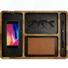 Listing image for Walnut Wooden Desk Tray and accessories organiser for mobile phone / wallet