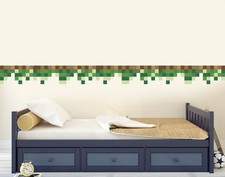 Listing image for Pixel Art Grass Border Decal, Retro Green Block Wall Trim Sticker Gaming Decor