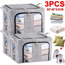 Listing image for 3Pcs 66L Folding Storage Box Made of Thick Fabric Steel Frame Wardrobe Organizer