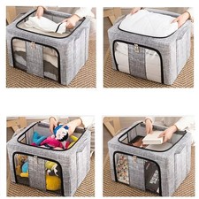 Listing image for 66L Clothes Storage box Dual Zip- Steel Frame, Wardrobe Organizer Closet Boxes