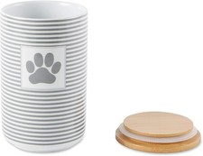 Listing image for Gray Stripe Treat Canister 4x6.5 Ceramic Food Storage Container for Pets