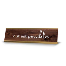 Listing image for Tout Est Possible 2 x 10" Desk Sign | French Motivational Quote Office Décor