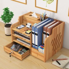 Listing image for Wooden Office Desk Organizer Stationary Storage Tabletop Storage Case Tidy Gift