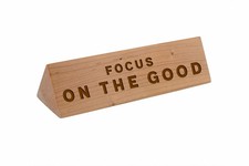 Listing image for Wooden Desk Sign 'Focus On The Good' | Office Gift | Engraved Plaque