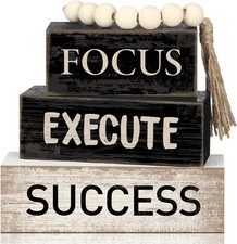 Listing image for 4 Pcs Motivational Desk Decor Wooden Office Decor Inspirational Tiered Tray Deco