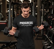 Listing image for Progress Not Perfection Men’s T Shirt Motivational Gym Fitness Unisex Tee