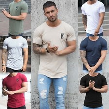Listing image for BBH Designer Mens Slim Fit Muscle T Shirt Gym Fitness Plain Curved Hem Tee Top