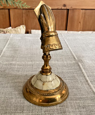 Listing image for Vintage Mother Of Pearl And Brass Hand Paper Clip on Stand Study Desk Accessory