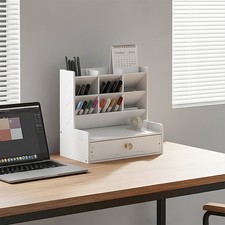 Listing image for Desk Organiser Set White PVC Office Pen Pencil Holder Stationary Organizer Tidy