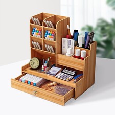 Listing image for Office Study Desk Organizer Table Box Tidy Case Wooden Pen Pencil Storage Holder